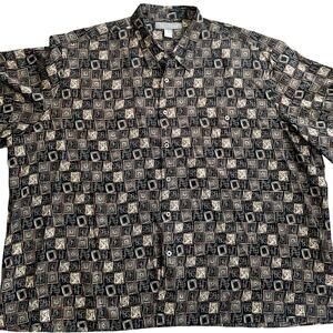 Tori Richard Hawaiian Shirt Sz 4XB Geometric Abstract  Squares Black 100% Silk